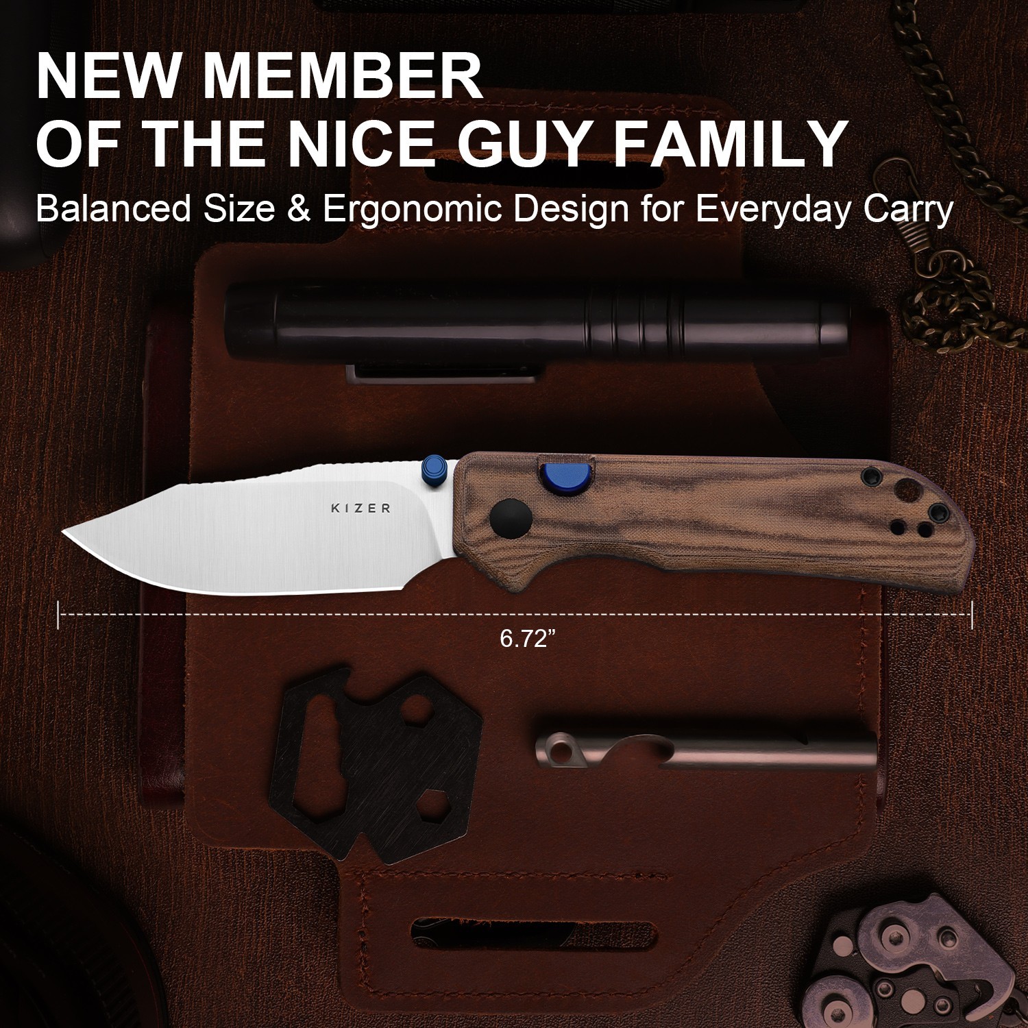 Kizer Nice Guy EDC Folding Pocket Knife AEB-L Blade Micarta Handle V3011BCA1