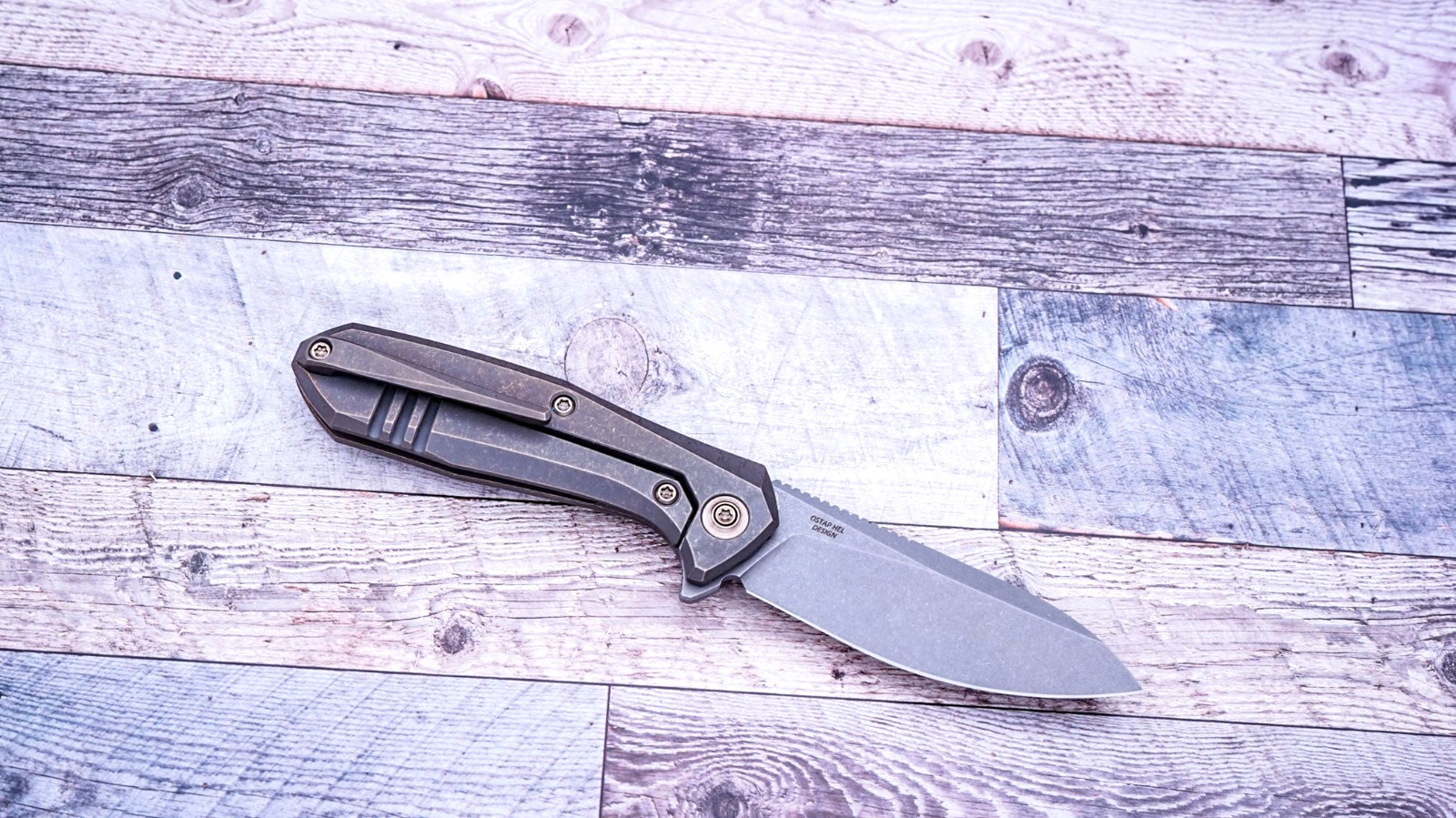 WE Knife Mote, Stonewashed CPM S35VN, Bronze Anodized & SW Ti Handles, 2005A
