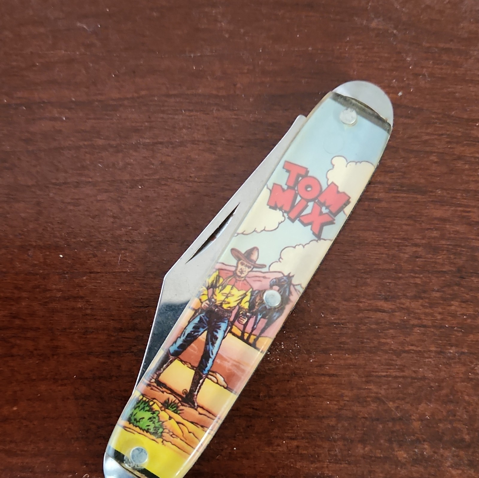 Tom Mix Vintage Pocketknife Multicolor Plastic Handle Stainless Steel Clip Point