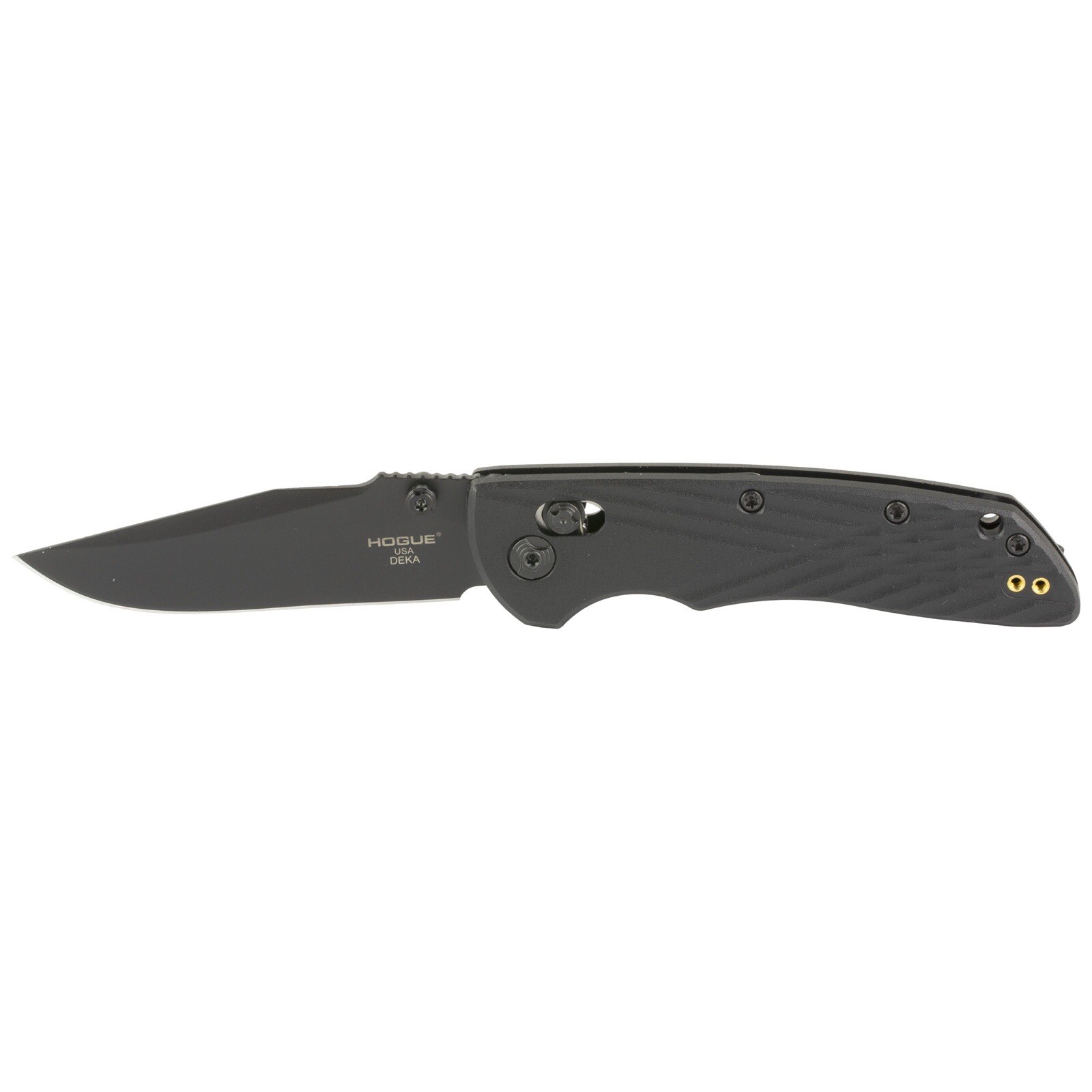 Hogue Deka® Folder 3.25″ Clip Point Blade – Black Cerakote Black Polymer 24376