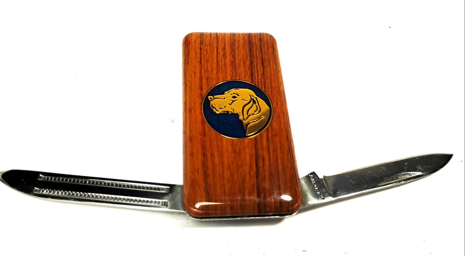 Pocket Knife Nail File Money Clip Hound Dog Wood Finish Made Japan By Sharp