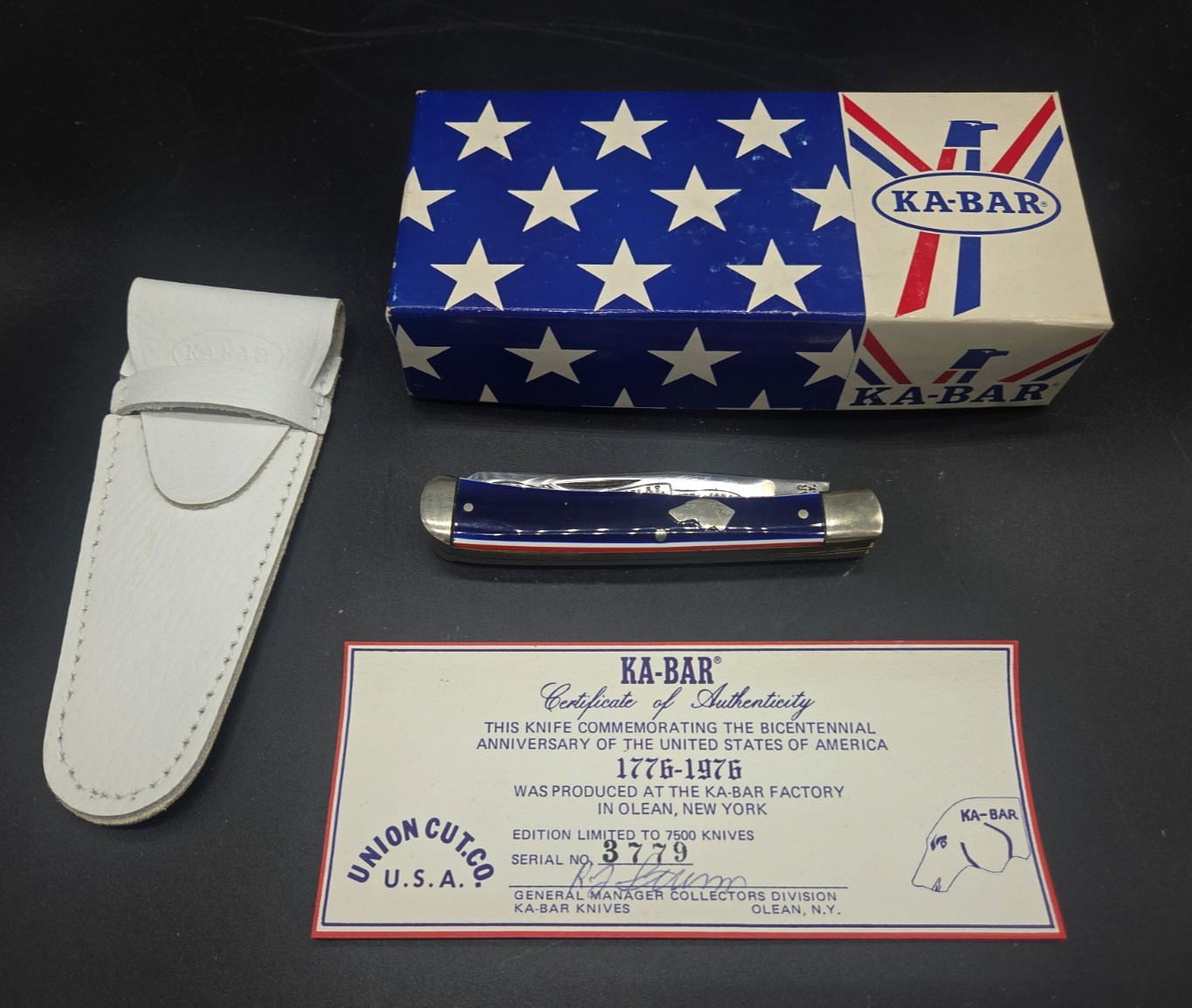KA-BAR USA Bicentennial Trapper Knife 1776-1976 Limited 3779/7500 Box Sheath COA