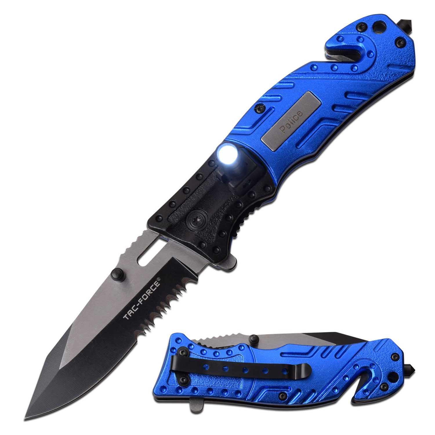 Tac-Force Spring Assisted Knife w/Aluminum Handle-Glass Breaker+More Included