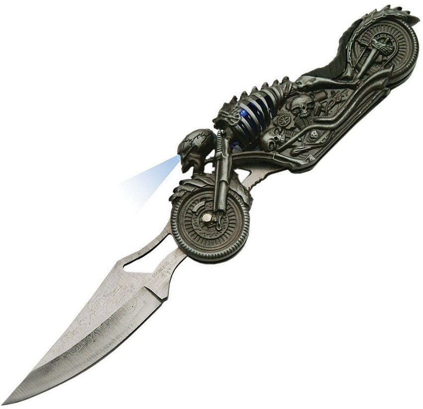 China Made Sculpted Skull Motorcycle & LED Light Folding Pocket Knife – 211410