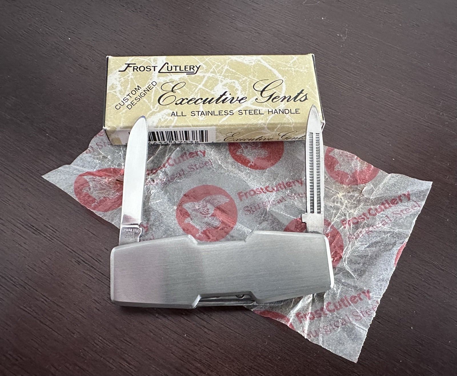 Frost Cutlery Executive Gents Stainless Pocket Knife Scissors & Nail File NIB